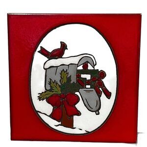 Vintage MAG MOR Art Tile Red Christmas Cardinal on Mailbox Trivet Coaster 6"X6"